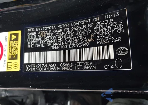 2014 Lexus Es 350 z USA, uszkodzony, nr VIN JTHBK1GG1E2092340